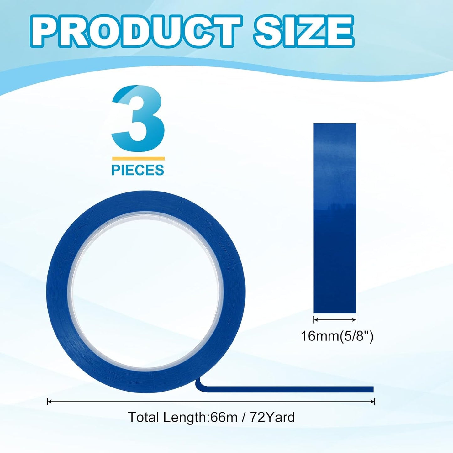 MECCANIXITY Whiteboard Tape 5/8" x 72 Yard Pinstripe Graphic Chart Line Grid Marking Tapes for Classroom Office Dry Erase Board Art, Blue, Pack of 3