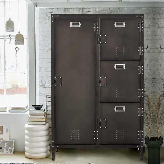 MIIIKO Steel Wardrobe Cabinet Locker, Rustic Metal Storage Cabinet with Shelf, Lockable Doors and Hanging Rod, Industrial Locker for Living Room, Bedroom, Home Office and Club