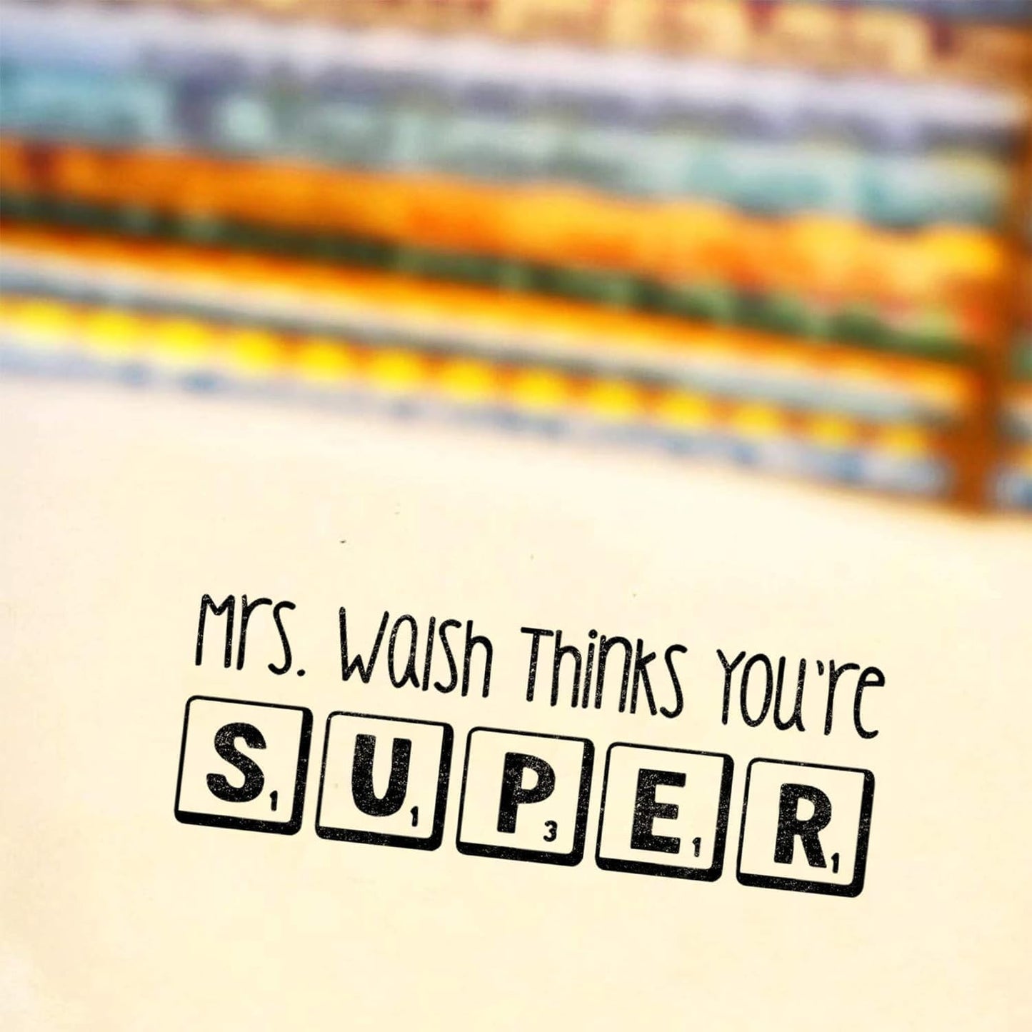 Custom Self-Inking Teacher Stamps | 49 Designs | Fun Phrases | Grading Made Easy | Classroom and Library Book Stamps (Super Tiles, Large)