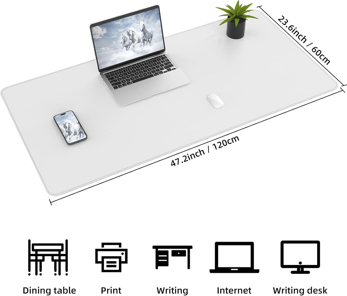 Leather Desk Protector, 47in*23.7in Large Mat with Natural Cork & PU Leather, Mouse Pad, Non-Slip Office Mat, Waterproof Writing Pad for Office and Home (Ivory White)