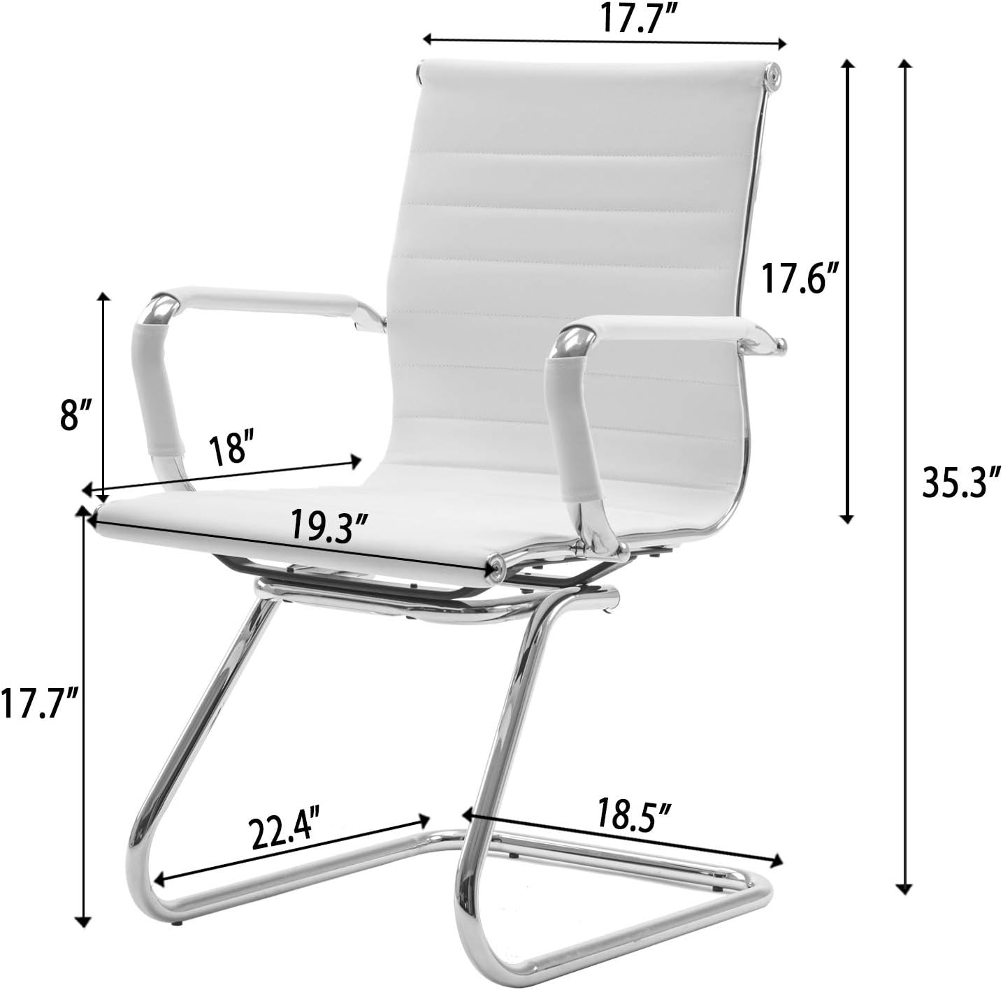 Reception Chairs Leather Conference Chairs No Wheels Back Support Heavy Duty Office Guest Chair, Set of 2 (White)