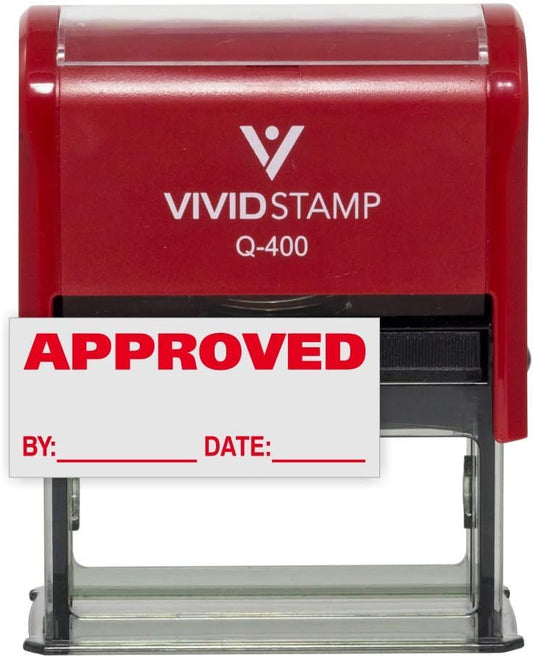 Approved w/by Date Line Self-Inking Office Rubber Stamp (Red) - X-Large