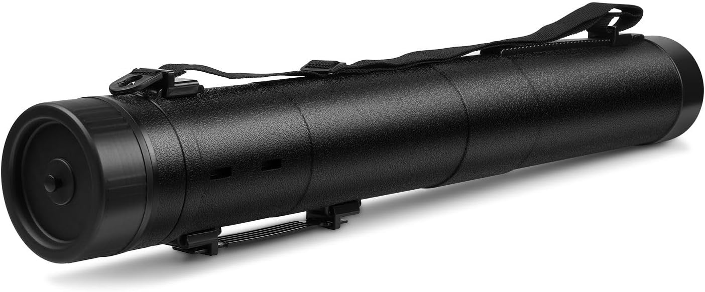 Flexzion Poster, Art, Document Tube with Strap, Expandable Waterproof Plastic Container, Telescoping Cylindrical Storage Case, Portable Paper Holder for Draft Sketch Blueprint, Black, youth large / 11