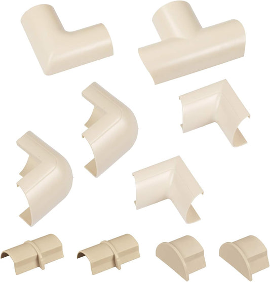 D-Line Medium Cable Raceway Accessory Pack, Join 1.18in x 0.59in Cord Cover Lengths, 10 Accessories Included, Hide Cords Around a Variety of Angles - Beige