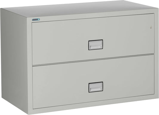 44 inch Wide 2-Drawer Lateral Fireproof File Cabinet – Legal and Letter Size Filing – Key Lock – Water Resistant – Fire Safe and Impact Rated – Light Gray Finish – Model LAT2W44LG