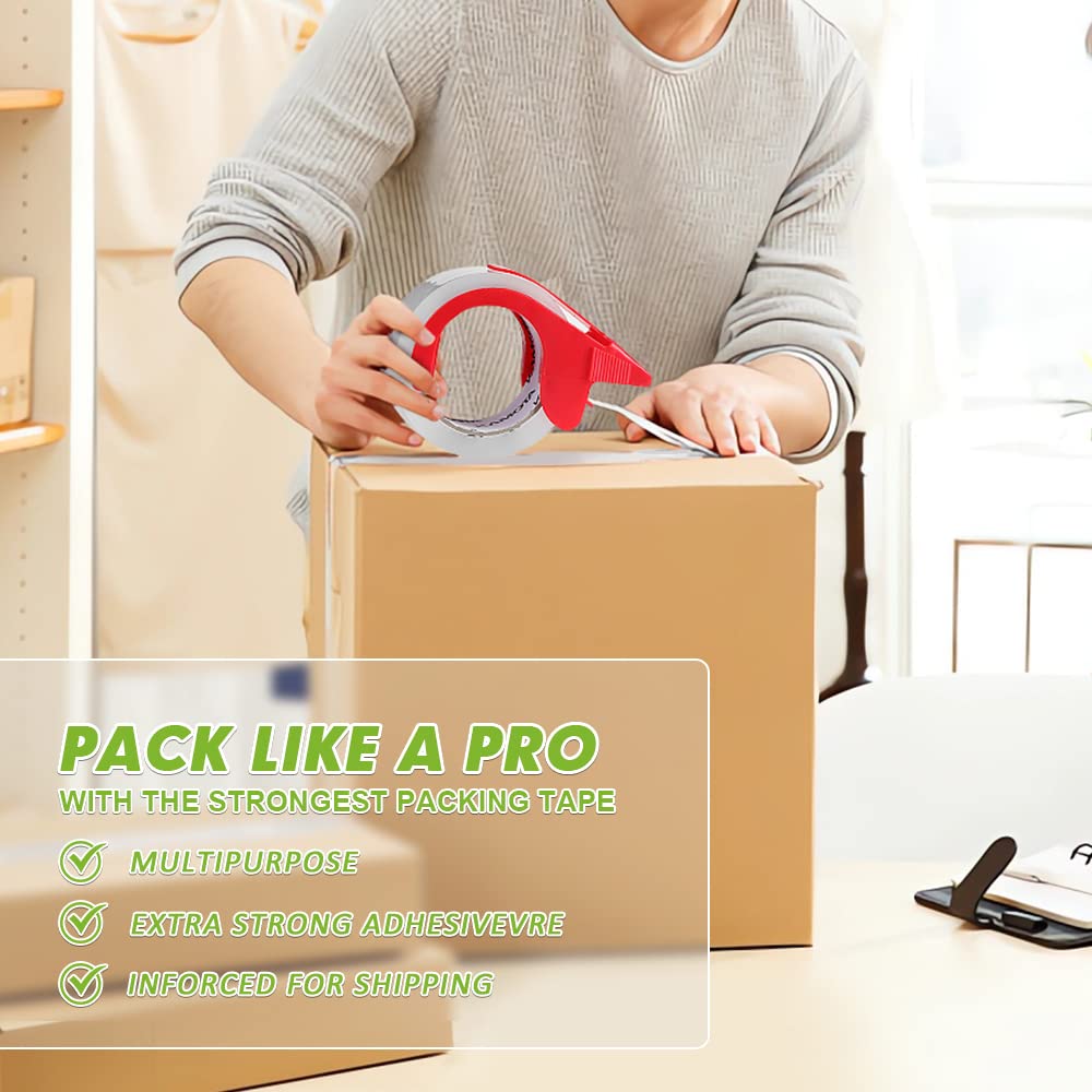 KAMOTA Packing Tape, 12 Rolls Heavy Duty Clear Packaging Tape for Shipping Packaging Moving Sealing, 1.88 inches Wide, 65 Yards Per Roll, Total 780 Yards with 2 Dispensers