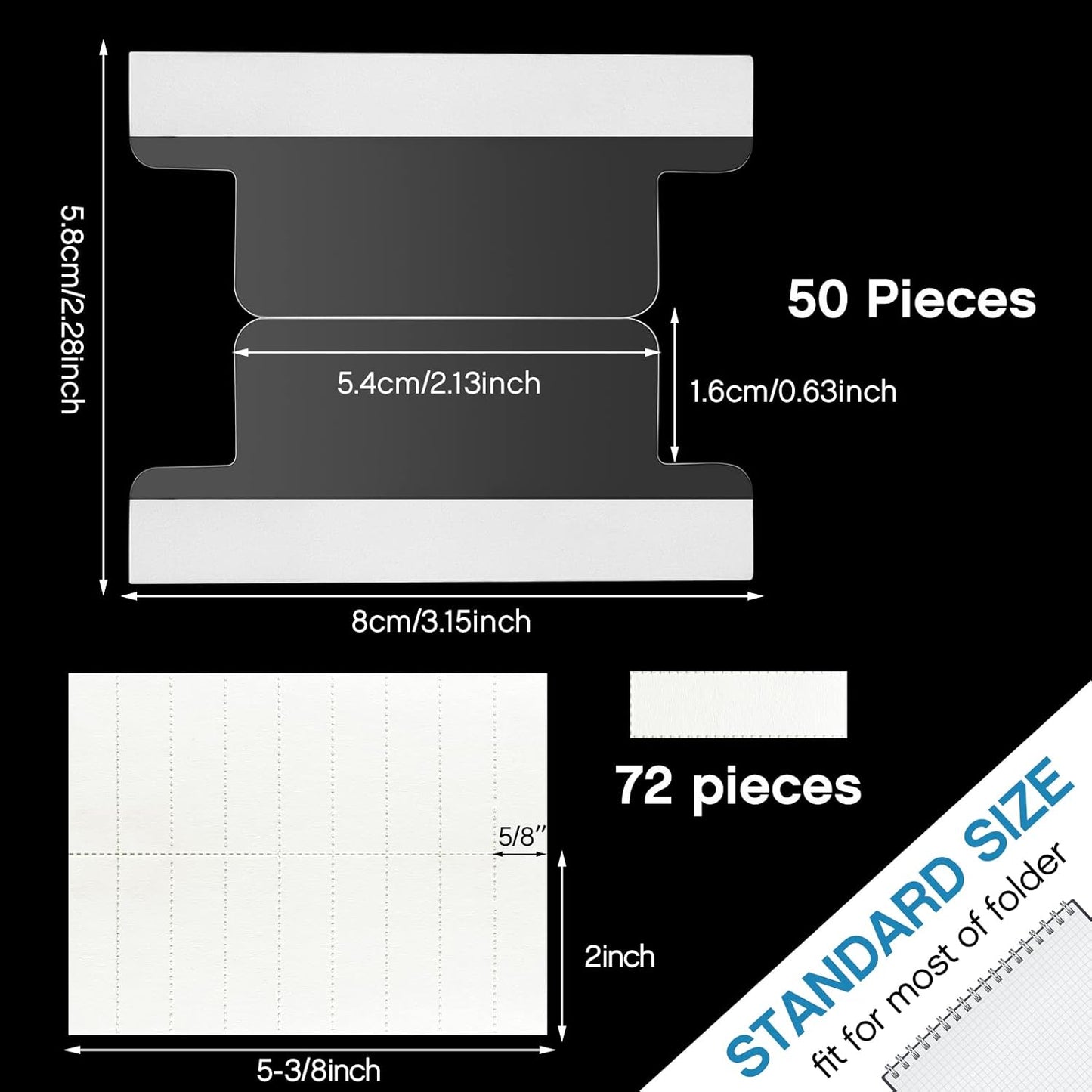 2 Inch Insertable Self-Adhesive Tabs with Printable Inserts with File Folder Labels Sticky Plastic Index Clear Divider Stick on File Self Adhesive for Book Page(50 Pieces)