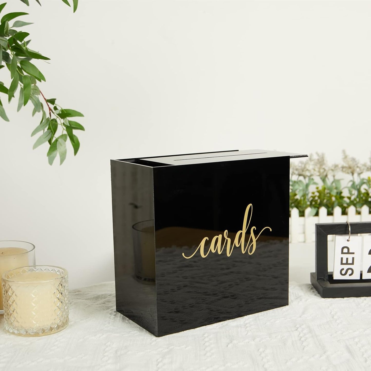 10” Acrylic Card Box - Wedding Card Box for Reception, Birthday, Party, Money Box, Wishing Well, Graduation Party, Elegant Large Clear Card Box-ACB001-Black