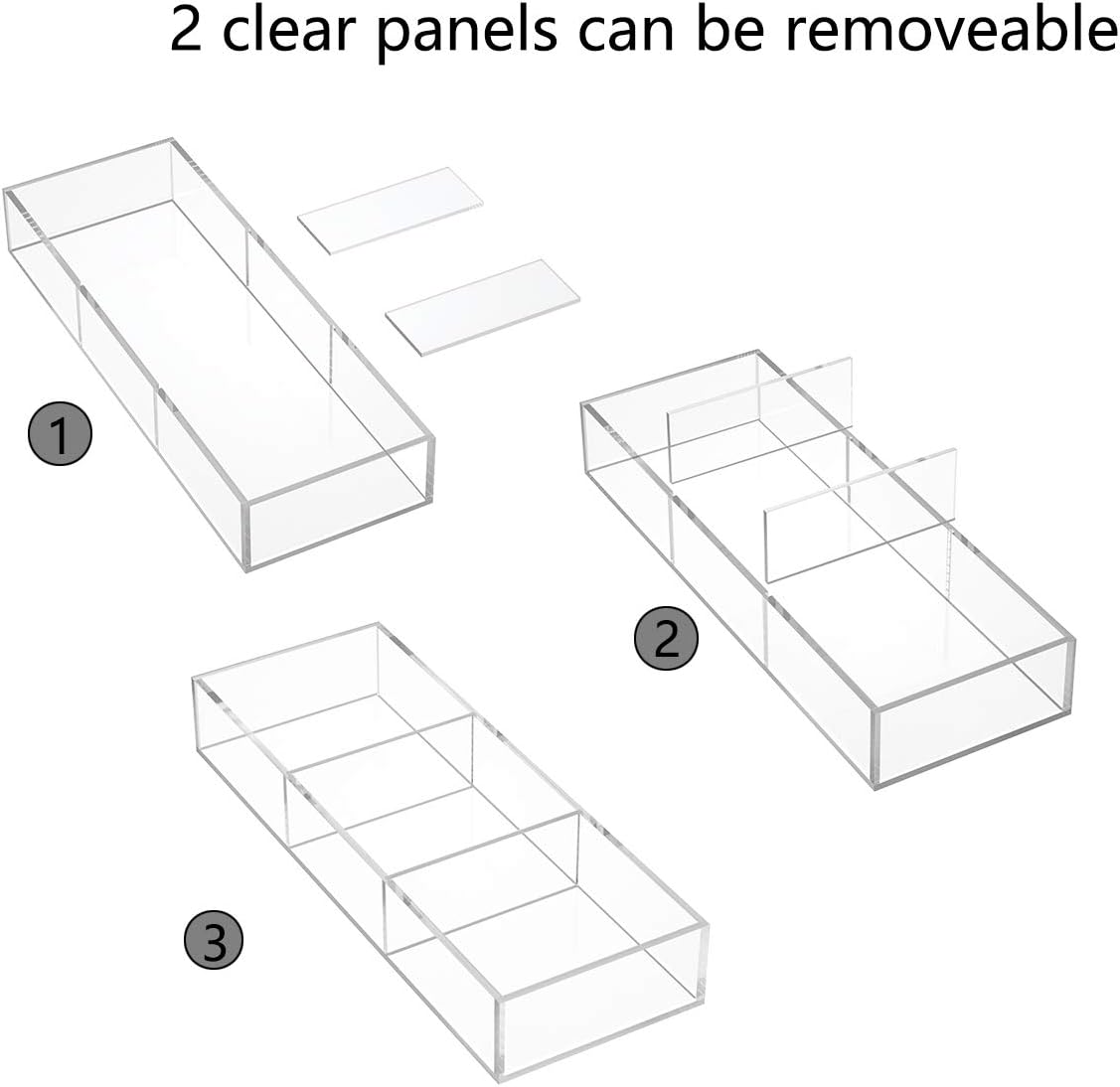 HIIMIEI 3 Section Clear Acrylic Drawer Organizer Tray, Office & Makeup Drawer Organizer (11.8x4.3 inch)