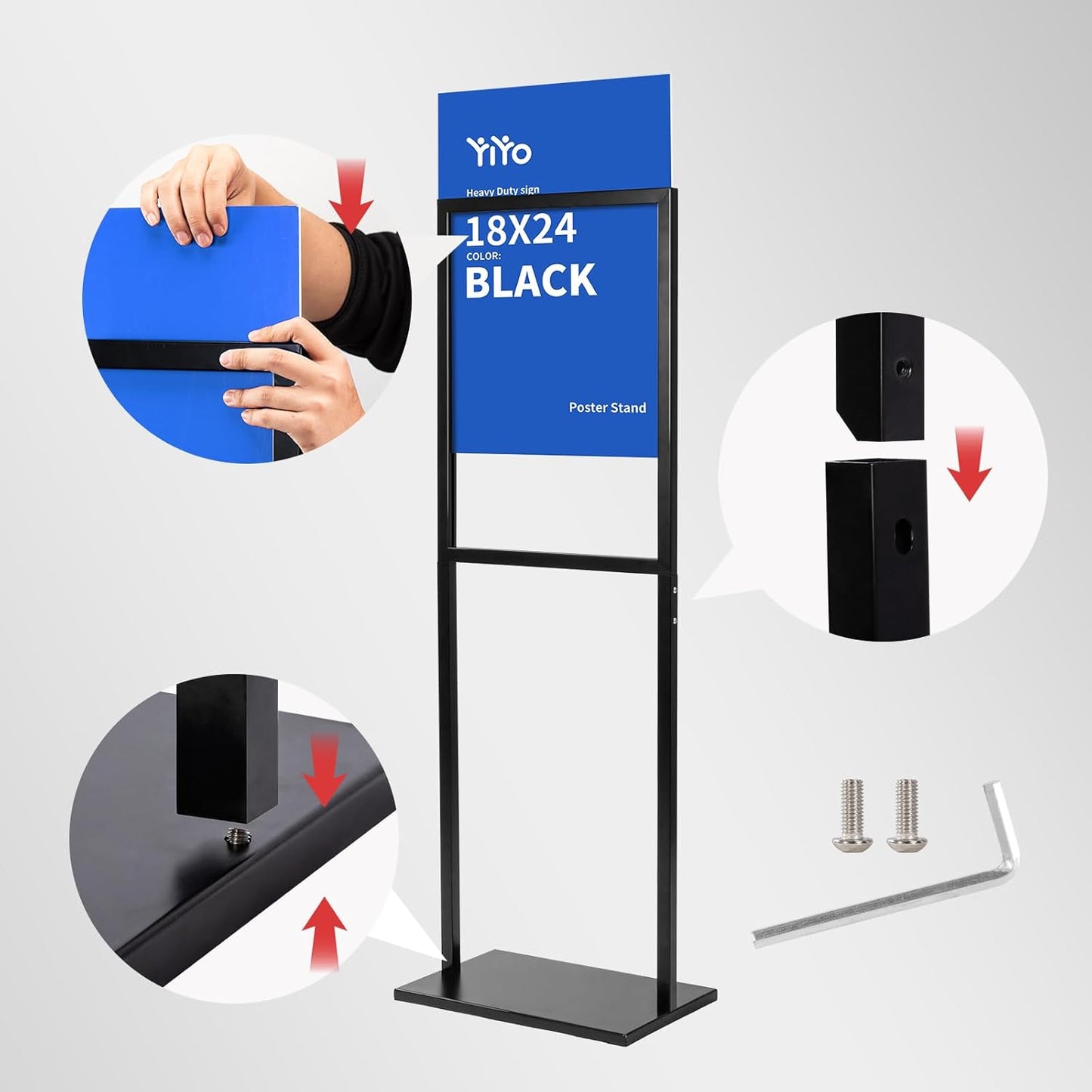 YIYO Sign holder floor stand, sign holder stand heavy Duty Pedestal poster stand for display,18×24 inch slide-in double sided poster sign holder floor standing Display Advertising (18×24)