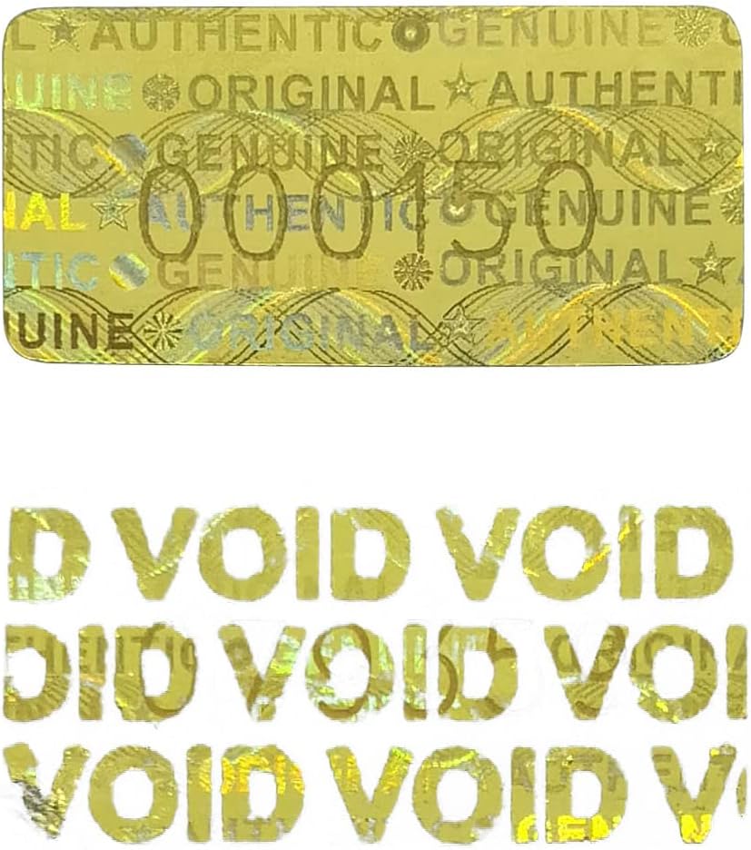 Tamper Proof Stickers Hologram Labels/Sticker High Security Tamper Evident Seal Warranty Void w/Unique Sequential Serial Numbering Original Genuine Authentic Rectangle (0.8x0.4 inch Gold 180pcs)