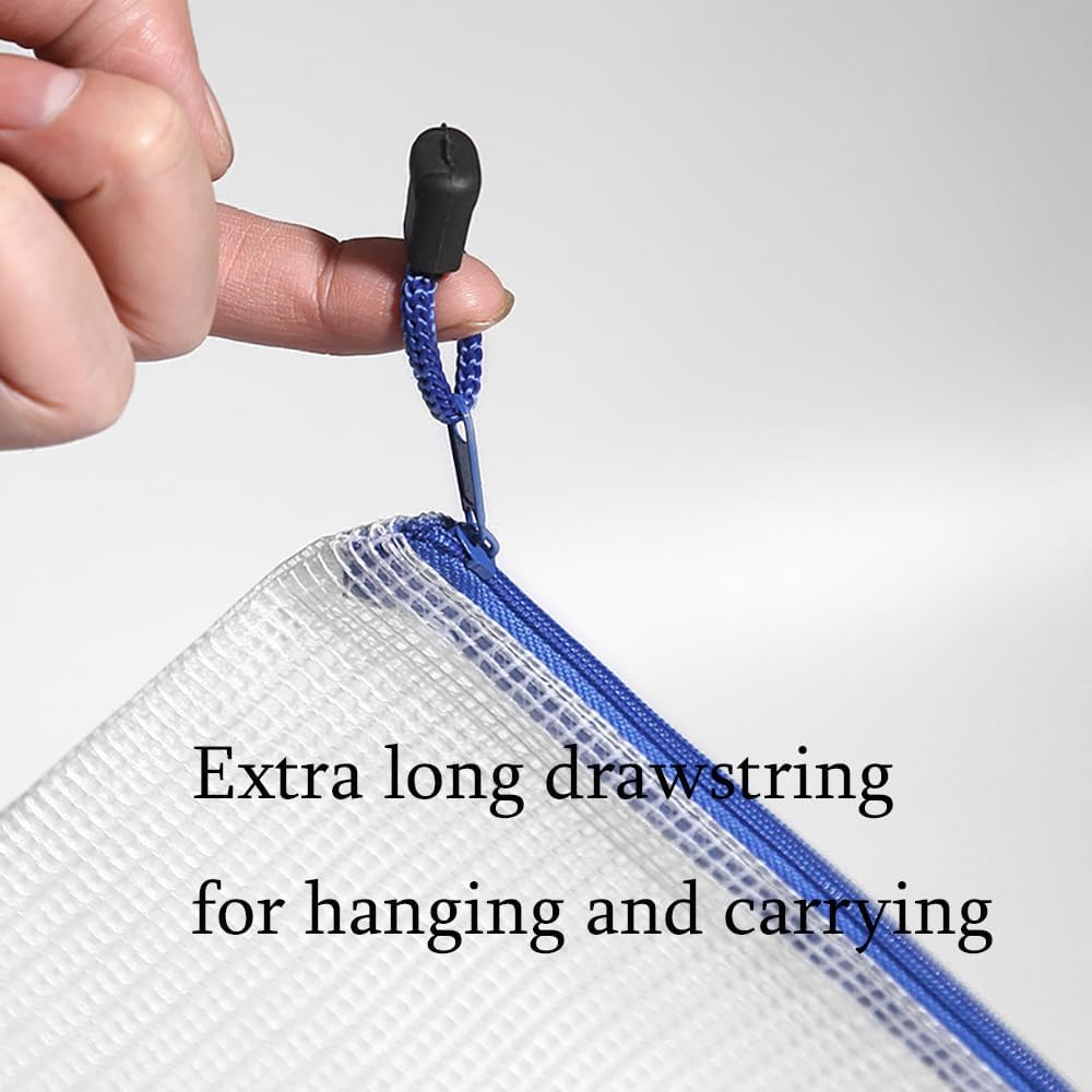 Mesh Zipper Pouch Bag,A3 Zipper Bag for Organizing Storage, Waterproof Zipper Pouch, 17" x 12"/44cm x 32cm, File Bag for School and Office Supplies (Blue)