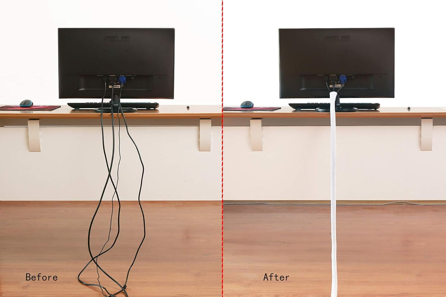 Alex Tech 10ft - 3/4 inch Cord Protector Wire Loom Tubing Cable Sleeve Split Sleeving for USB Cable Power Cord Audio Video Cable - Protect Cat from Chewing Cords - White