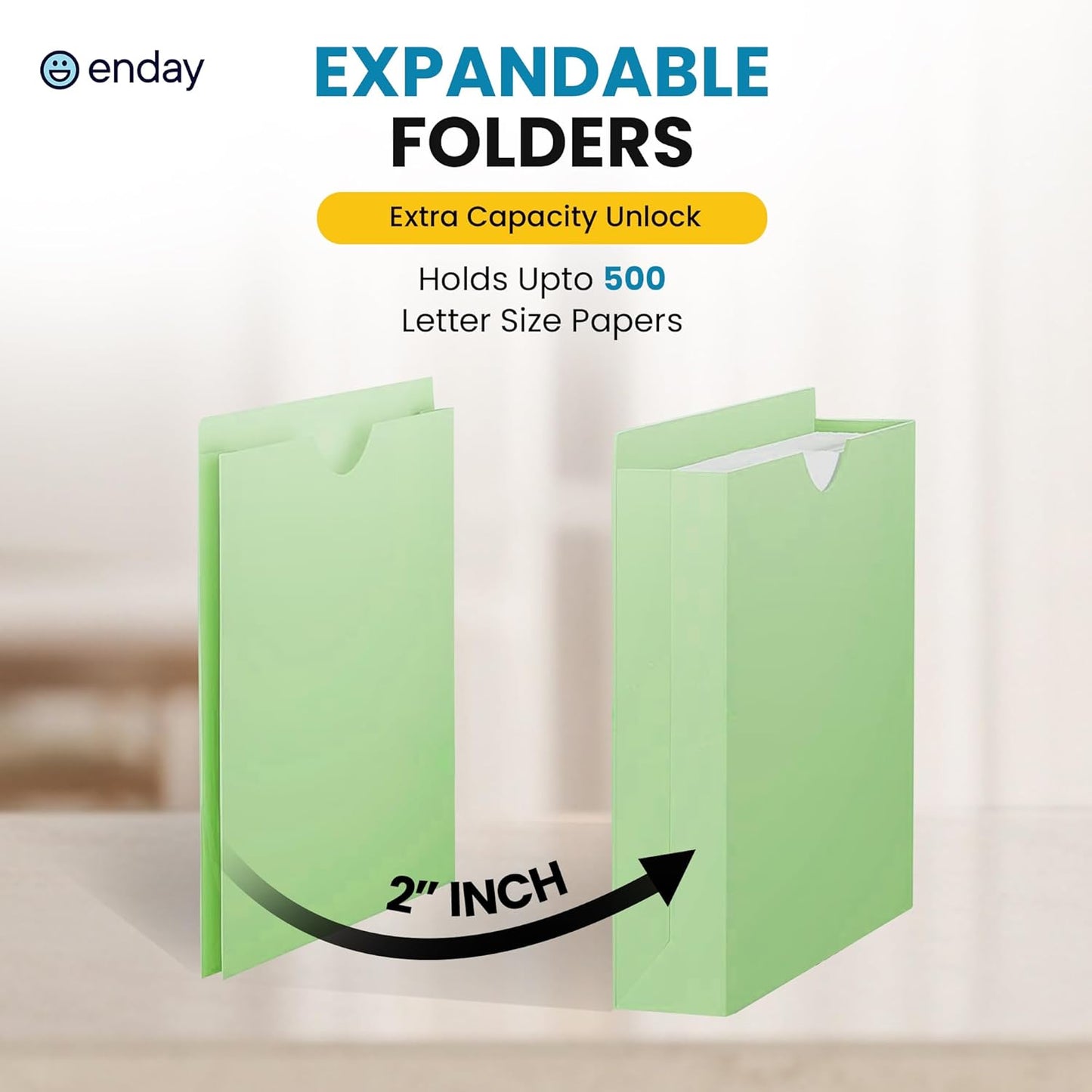 Enday 2 Inch File Jackets (25 Pack)- Assorted Colors Expandable File Folders - Straight Cut Tab - Letter Size Jacket Folders for Home & Office, Pocket File Folders in Red, Yellow, Blue, Green & Orange