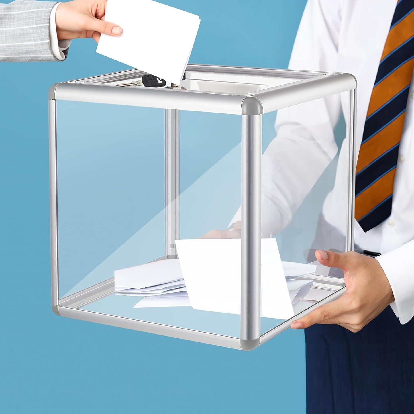 Acrylic Donation Raffle Box with Slot & Lock, Large Clear Ballot Offering Suggestion Ticket Holder for Fundraising Drawing Storage Container Tip Jar Voting Charity(12 x 12 x 12 In,Clear)