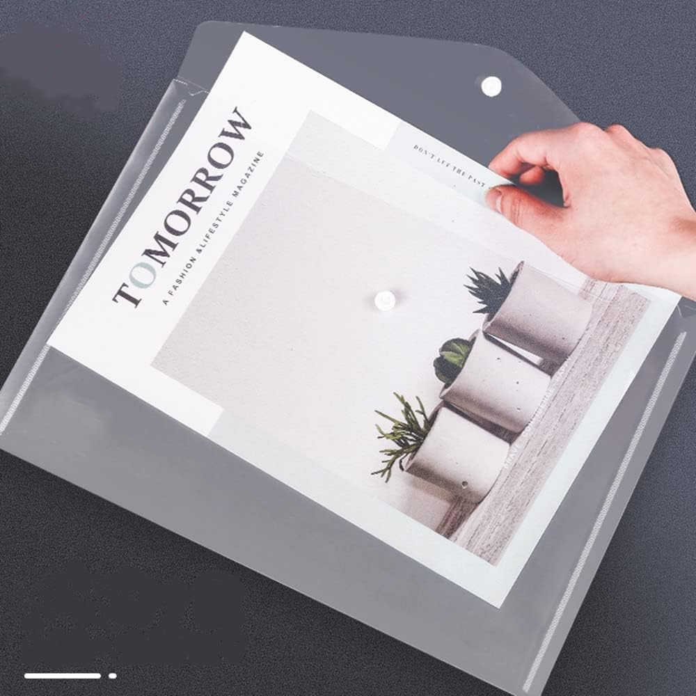 Poly Envelope 12 Pcs Document Envelopes with Snap Button Quality Clear Document Folder for A4 Size (‎Clear)