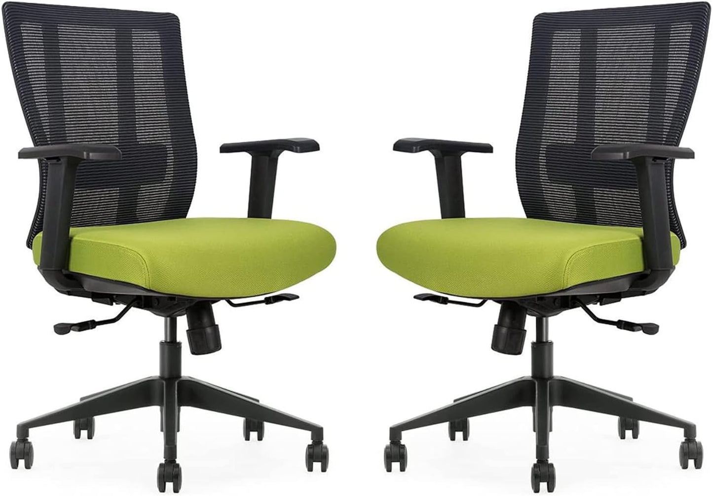 Ergonomic Office Chair - Breathable MESH - Back Adjustable Lumbar Support with 3-D ARMRESTS TILT Function and 360-DEGREE Swivel Wheels Comfortable Wide SEAT - Home Office Chair (Green) Pack of 2