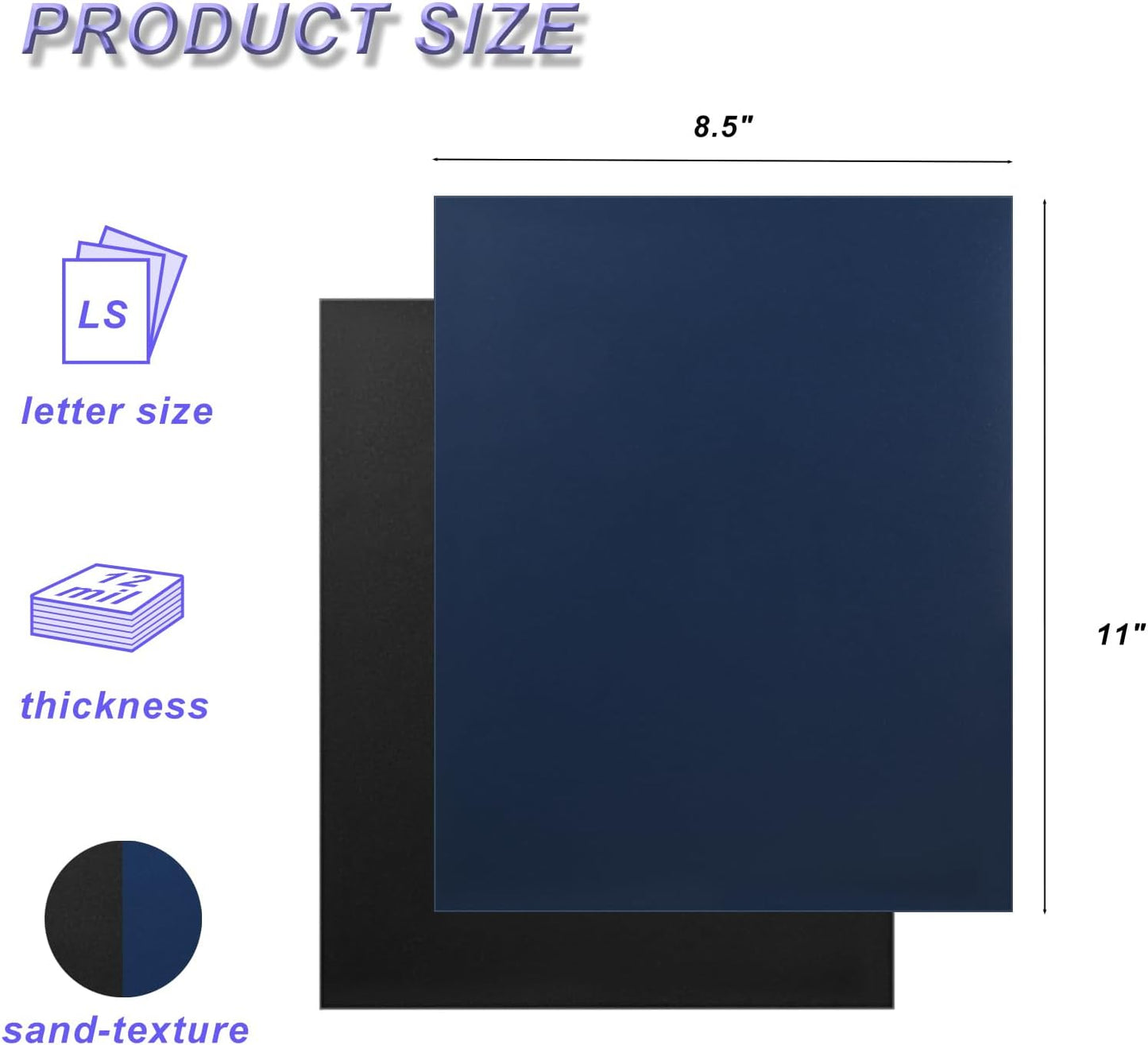 100 Pack Binding Covers Set, 8.5x11 Inches, Including 50 Pcs 12 Mil Navy Color Plastic Binding Covers, 50 Pcs 12 Mil, Black Color Plastic Binding Covers, Sand Textured