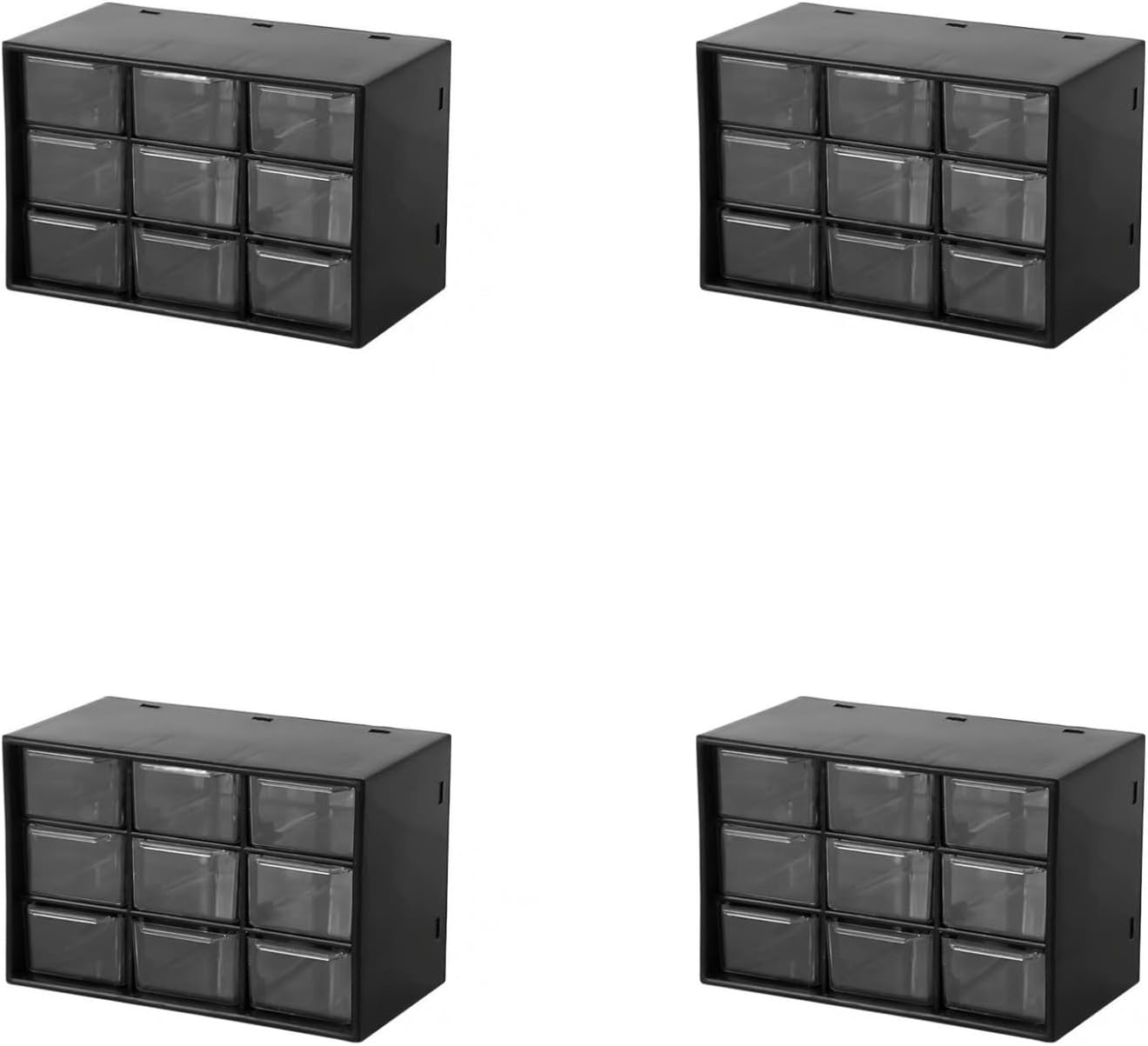 Feadily 4PCS Small Drawer Organizer for Desk, Desktop Drawer Organizer with 9 Clear Drawers, Plastic Desktop Storage Drawers 7.1 Inch x 3 .9 Inch x 4.7 Inch, Black