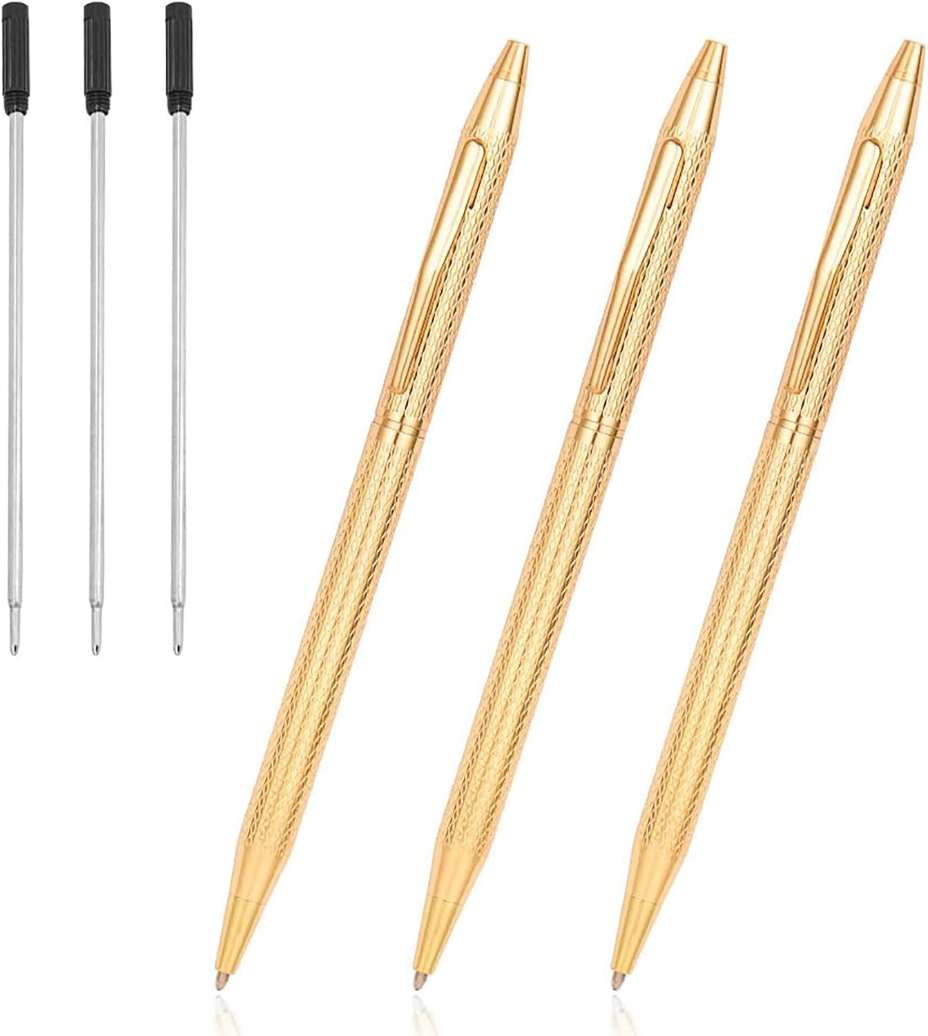 Cambond Ballpoint Pens Gold Pen - Nice Pens for Wedding Guest Book for Gift Smooth Writing Pen with Black Ink 1.0mm Medium Point, 3 Pens with 3 Refills (Gold)