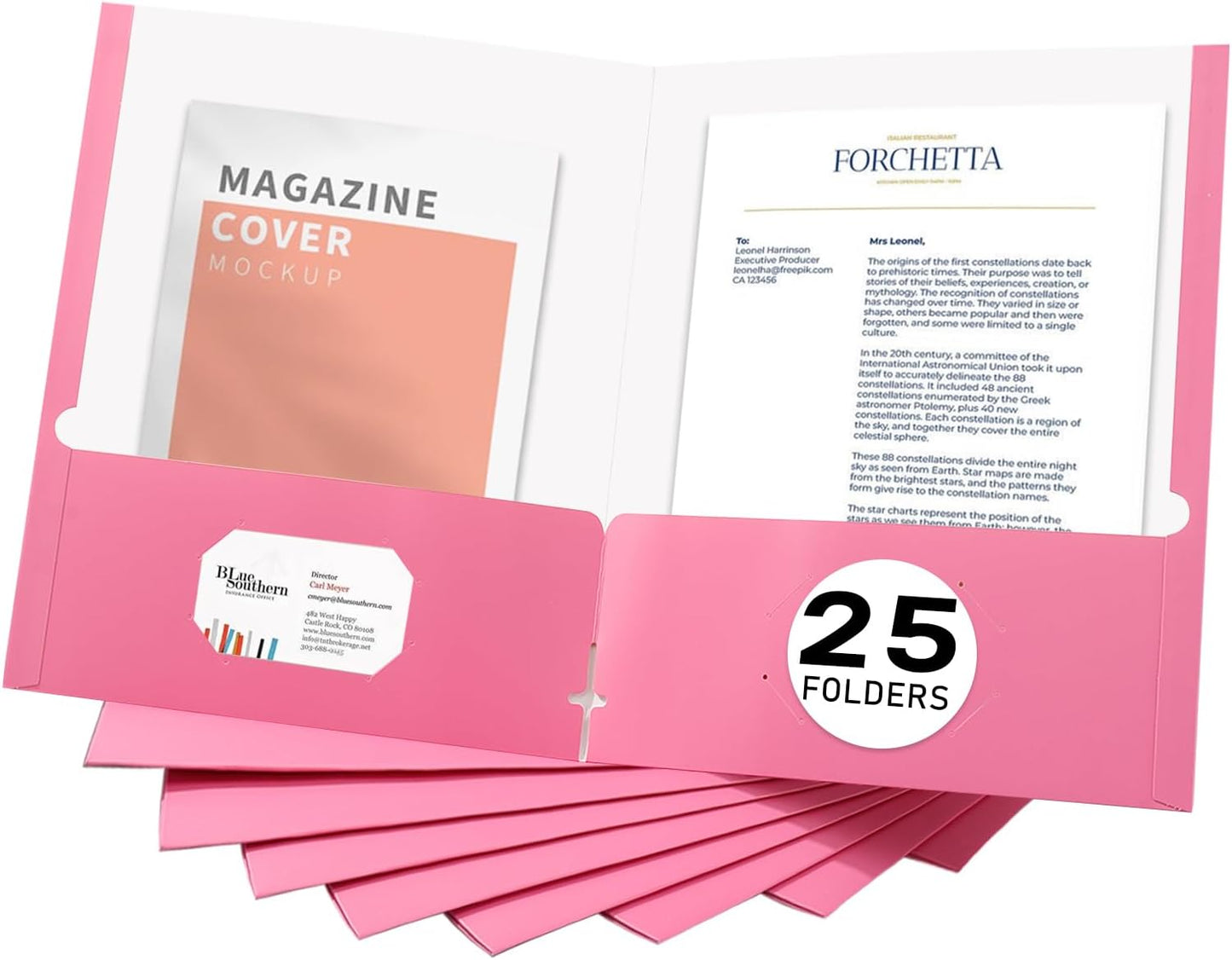 Zzrywuty File Folders with Pockets Letter Size，25-Pack Paper Folders with Card Slot，Two Pocket Folders for School Students，Businessmen，Home and Office Workers（Pink）
