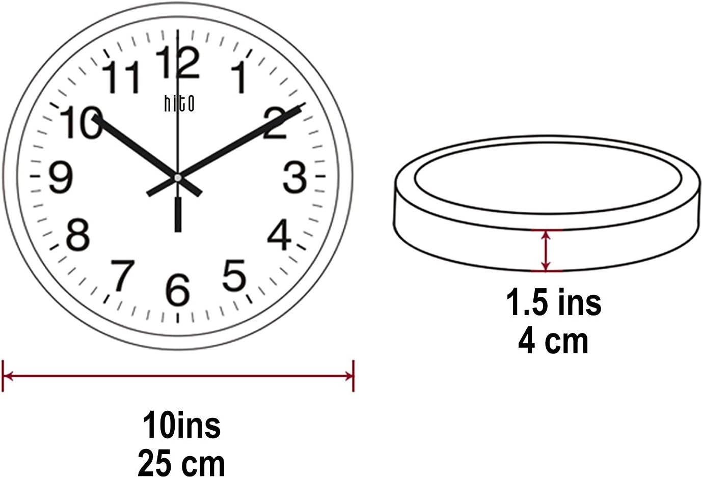 HITO 10” Silent Wall Clock Battery Operated Non Ticking Sweep Movement Glass Cover Silver Aluminum Frame, for Kitchen, Bedroom, Home Office, Living Room Decor (Blue)