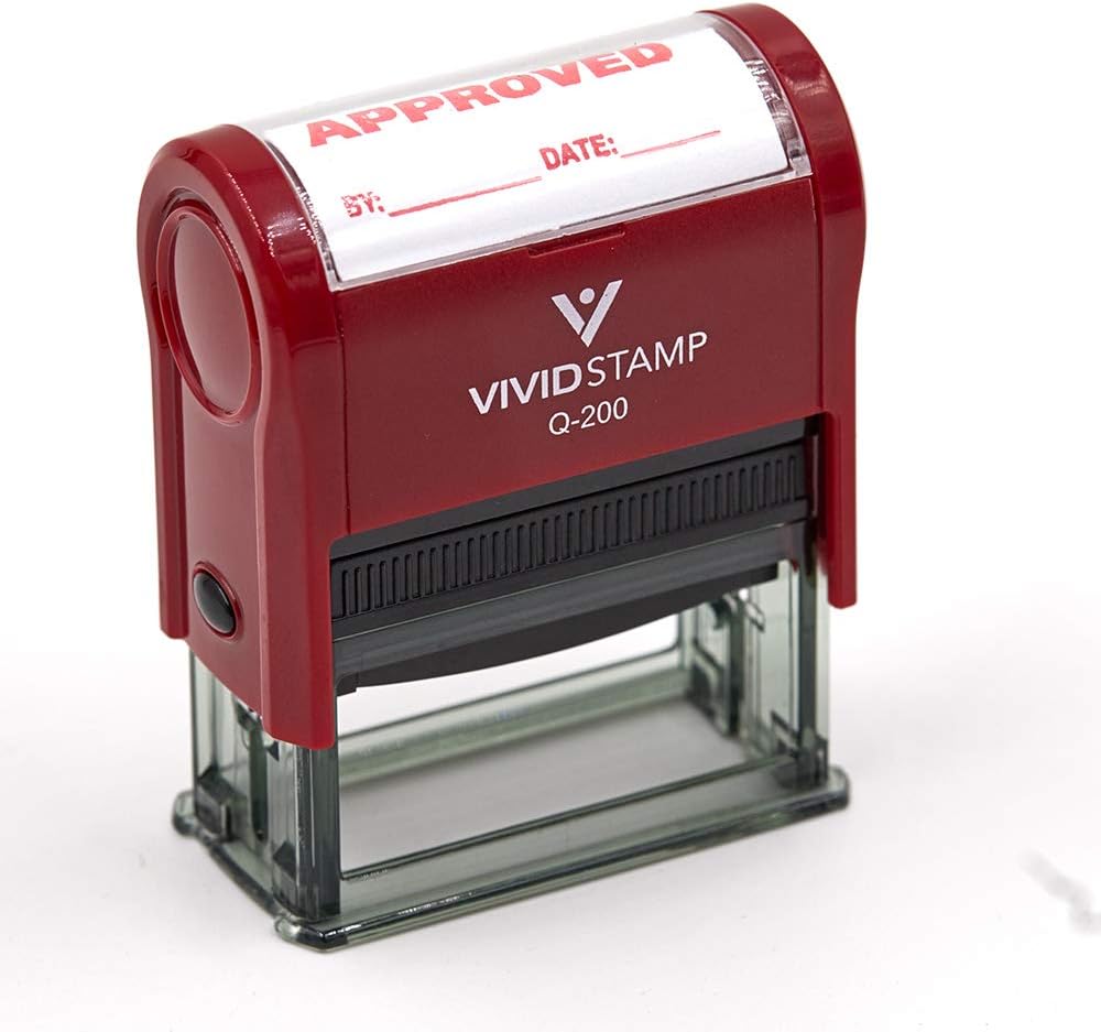 Approved w/by Date Line Self-Inking Office Rubber Stamp (Red) - Medium