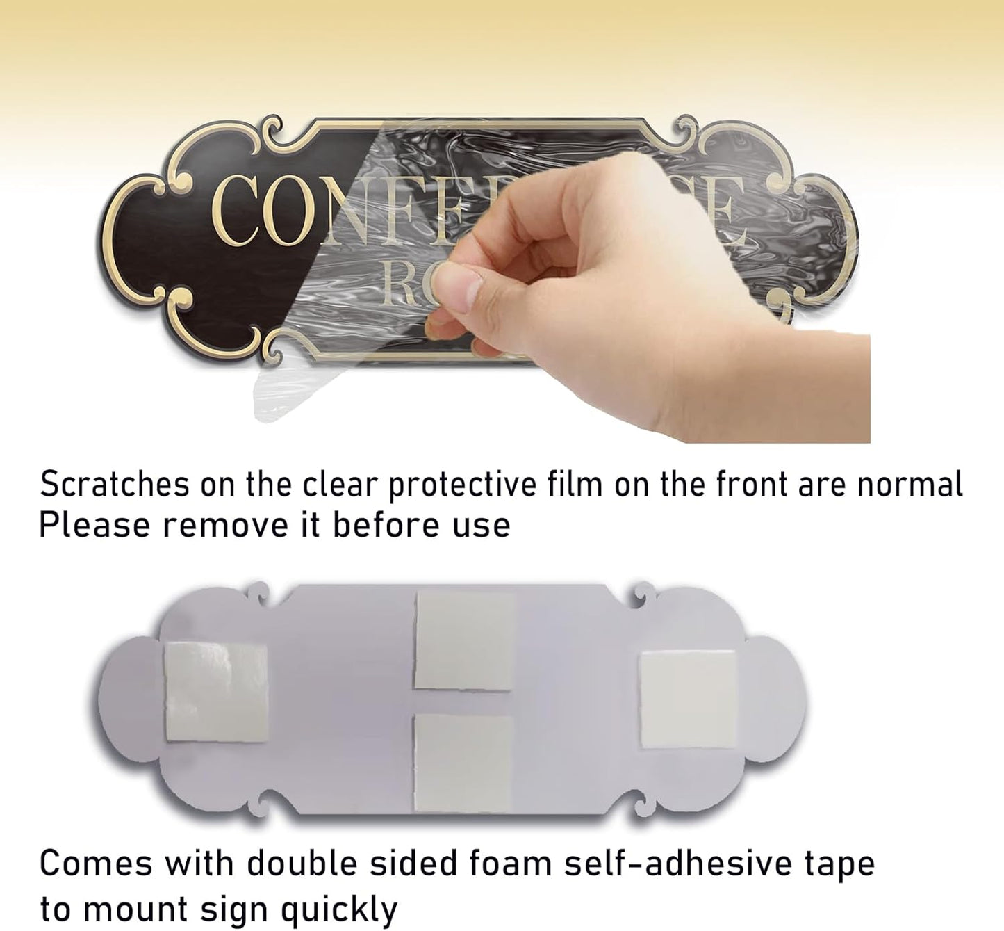 9x3 Inch Conference Room Sign Black Gold Self-stick Doorplate for Offices Businesses Restaurants House Room