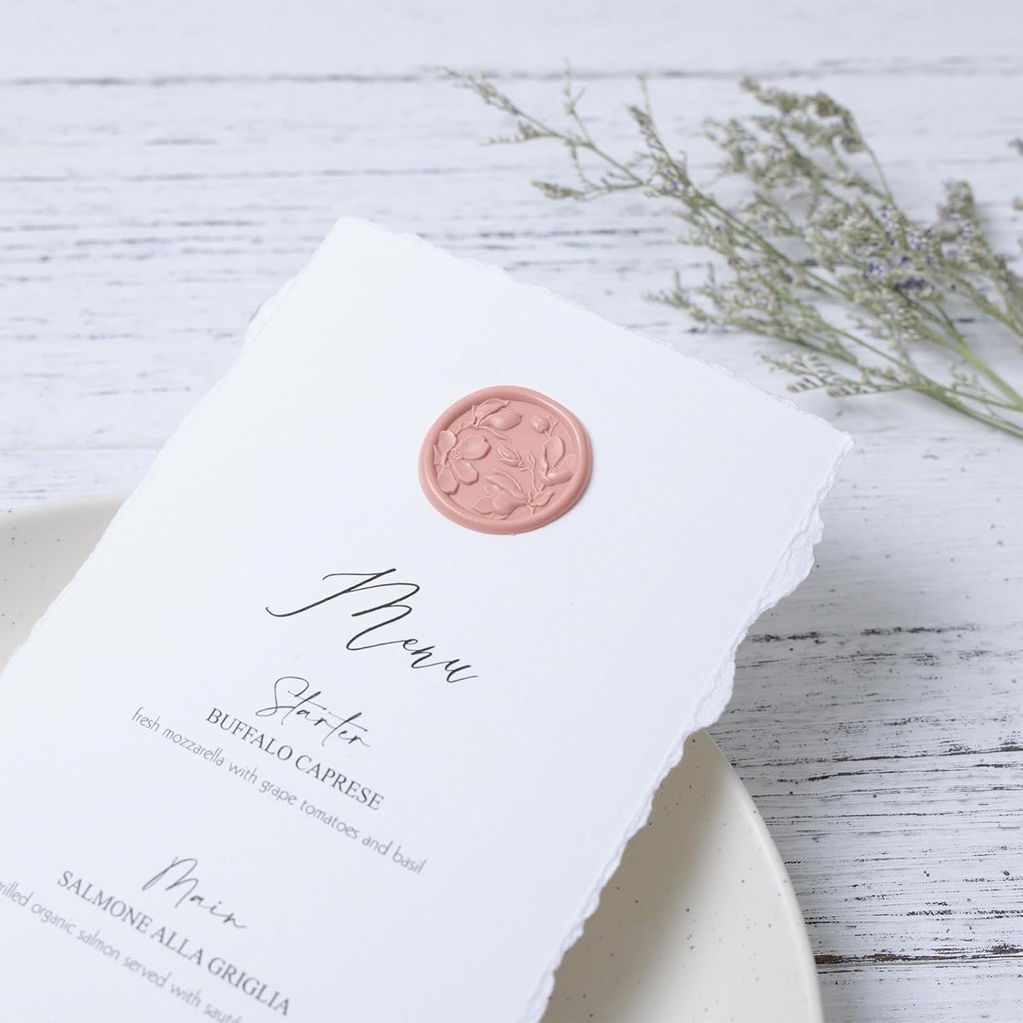 UNIQOOO Wax Seal Stickers - 3D Magnolia Wedding Invitation Envelope Botanical Seal Stickers, 50 Pcs Self- Adhesive Dusty Rose Stickers, Perfect for Invitation, Christmas, Gift Wrapping, Party