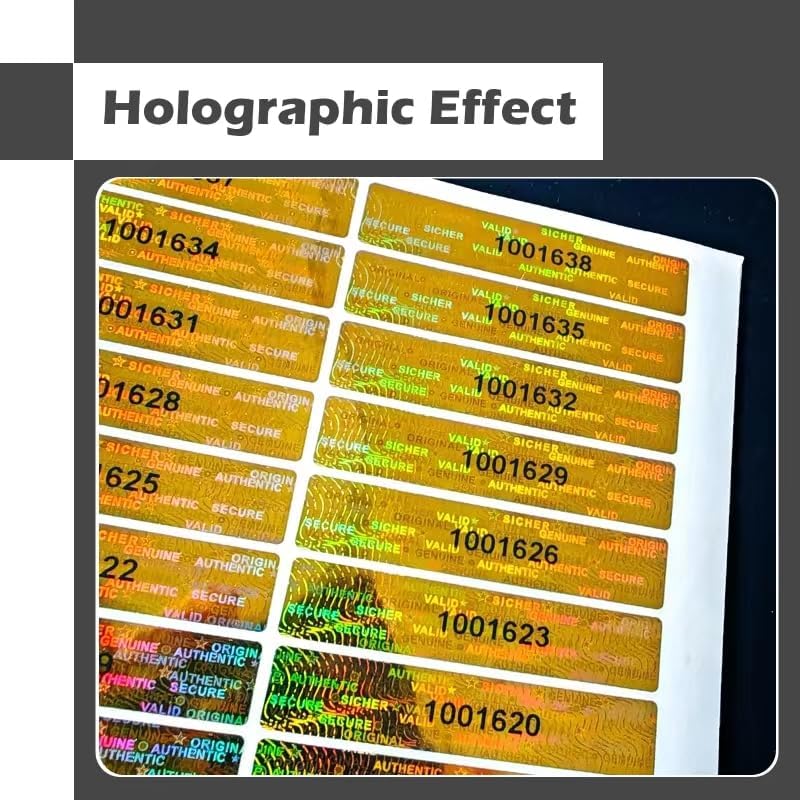 2x0.4inch Hologram Seal Sticker ，Tamper evident Holographic Label，Security Warranty Void Stickers with Serial Number（320pcs，Gold）…