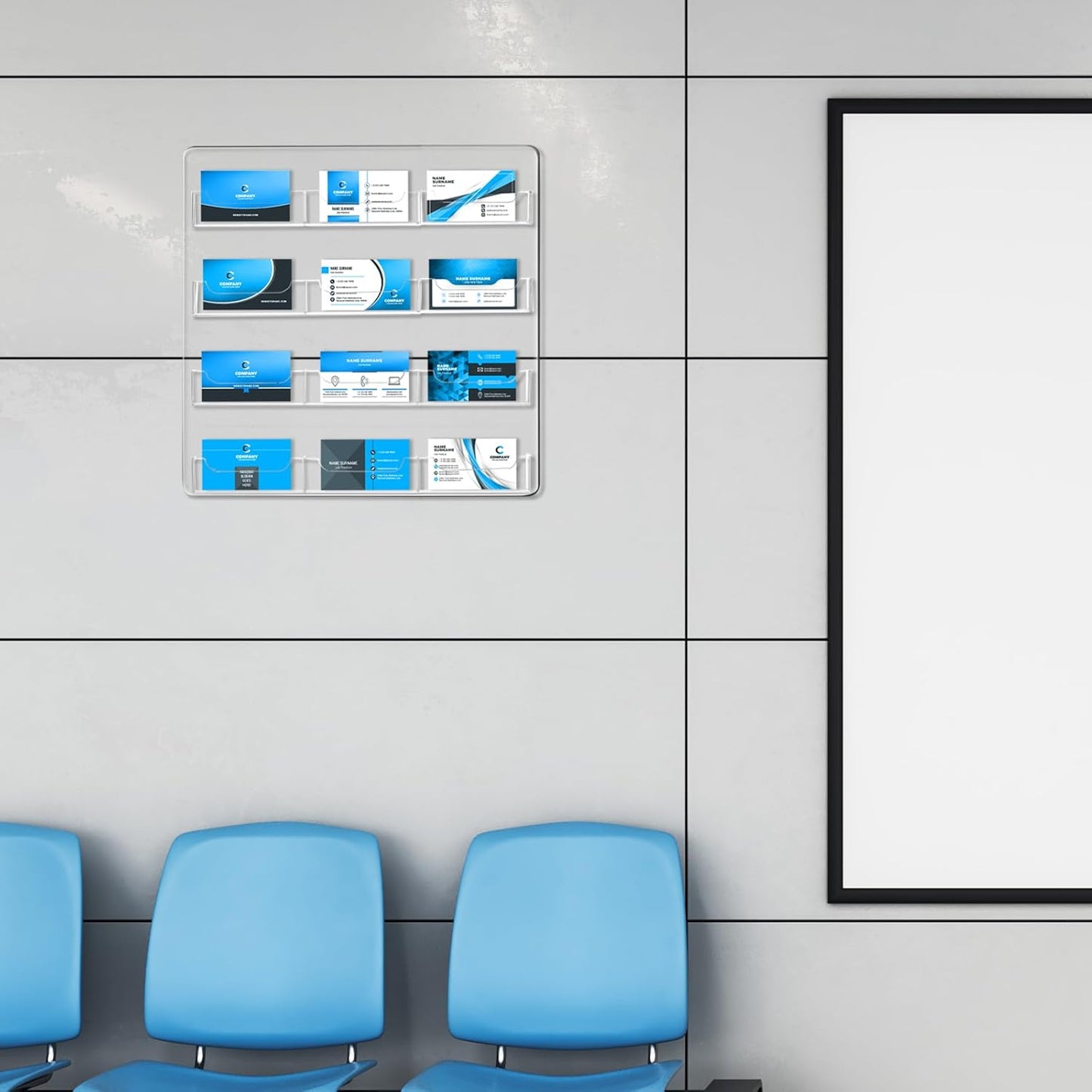 Lincia 2 Pieces Acrylic Business Card Holder Wall Mount Clear Sticker Display Rack Multiple Clear Acrylic Card Organizer Sticker Display Stand Pre Drilled Index Card Storage(12 Pockets)