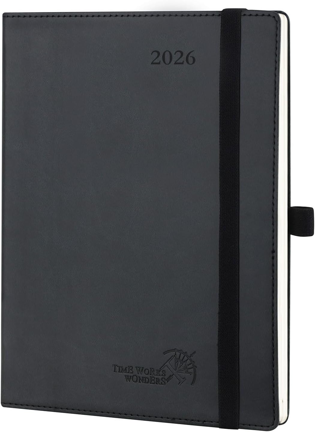 POPRUN 2026 Planner (Medium - 6.5'' x 8.5'') - 2026 Weekly Calendar ((Jan. 2026 - Dec. 2026) with Hourly Time Slots, Weekly/Monthly Appointment Book for Time Management - Leather Soft Cover - Black