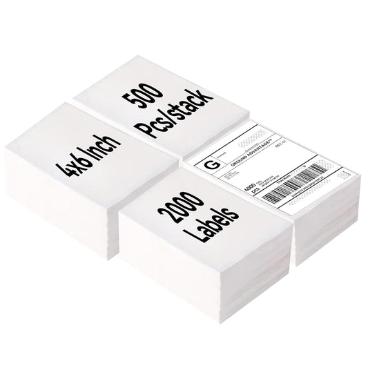 4"×6" Direct Thermal Shipping Label, Fanfold Thermal Label 2000 Packs (500packs Per Stack) Permanent Adhesive, Compatible with Zebra, Rollo, Jadens, Nelko