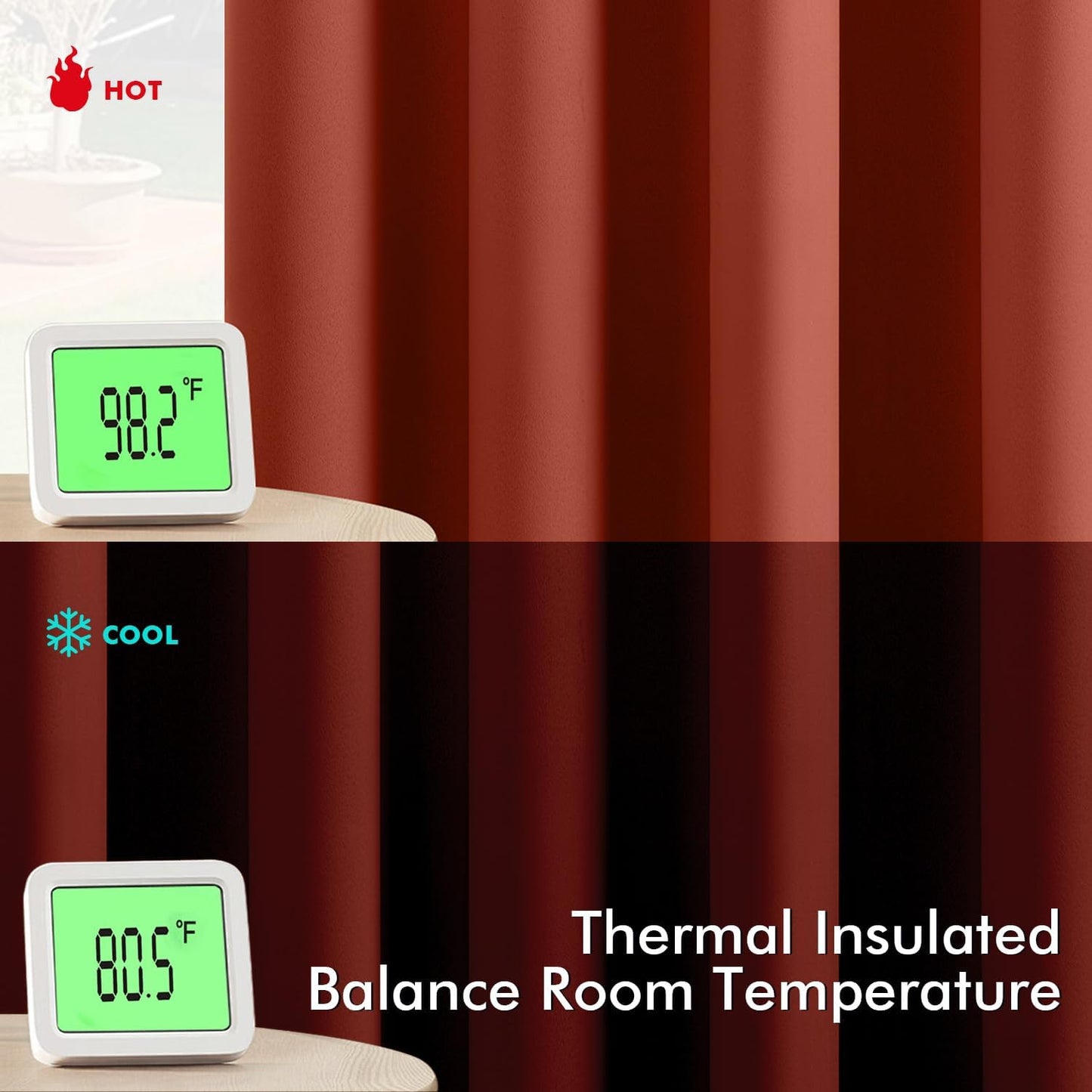 MIULEE Burnt Orange Blackout Curtains for Bedroom Living Room 63 Inches Long 2 Panels, Thermal Insulated Room Darkening Drapes Solid Grommet Top Noise Reduction Terracotta Rust Fall Window Treatments