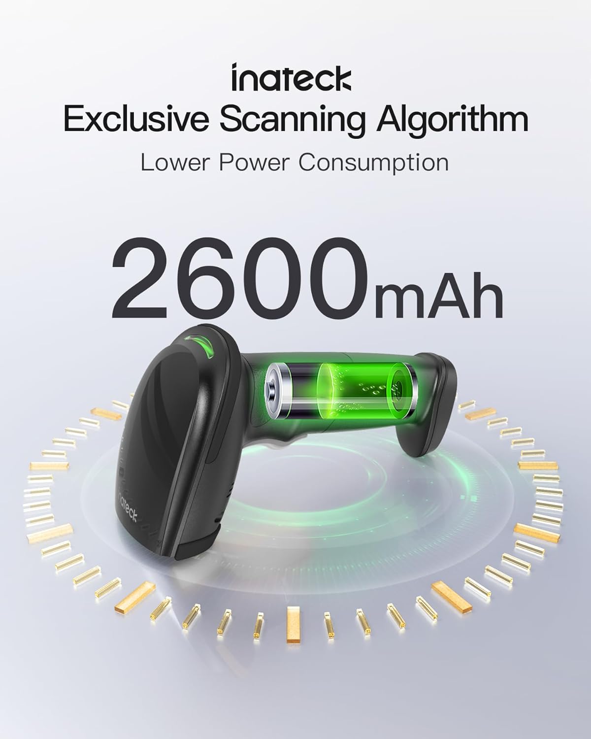 Inateck 2D Barcode Scanner with Intelligent Stand, Wireless QR Code Scanner, Handheld Scanner with APP and SDK, 2D Imager with 2600mAh Battery, BCST-35 Dark Gray