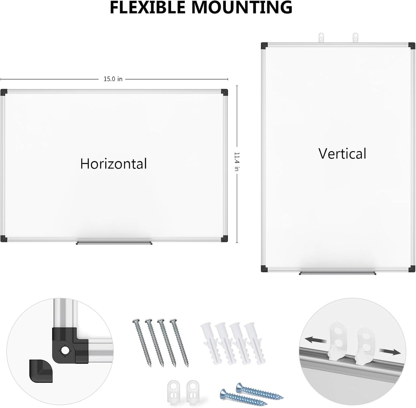 XBoard Small Magnetic Dry Erase Whiteboard 15 x 12 Inch, Hanging White Board Silver Aluminum for Home Office Classroom
