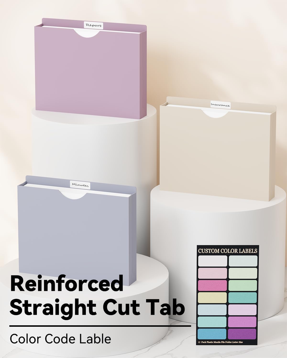 Ansook Plastic 2 Inch Manila File Jackets,Letter Size,Expanding File Jacket, Lightweight,Reinforced Straight Cut Tab,Heavy Duty 2 Inch Expansion Pocket,Poly File Jacket,12 Pack,Morandi Assorted Color