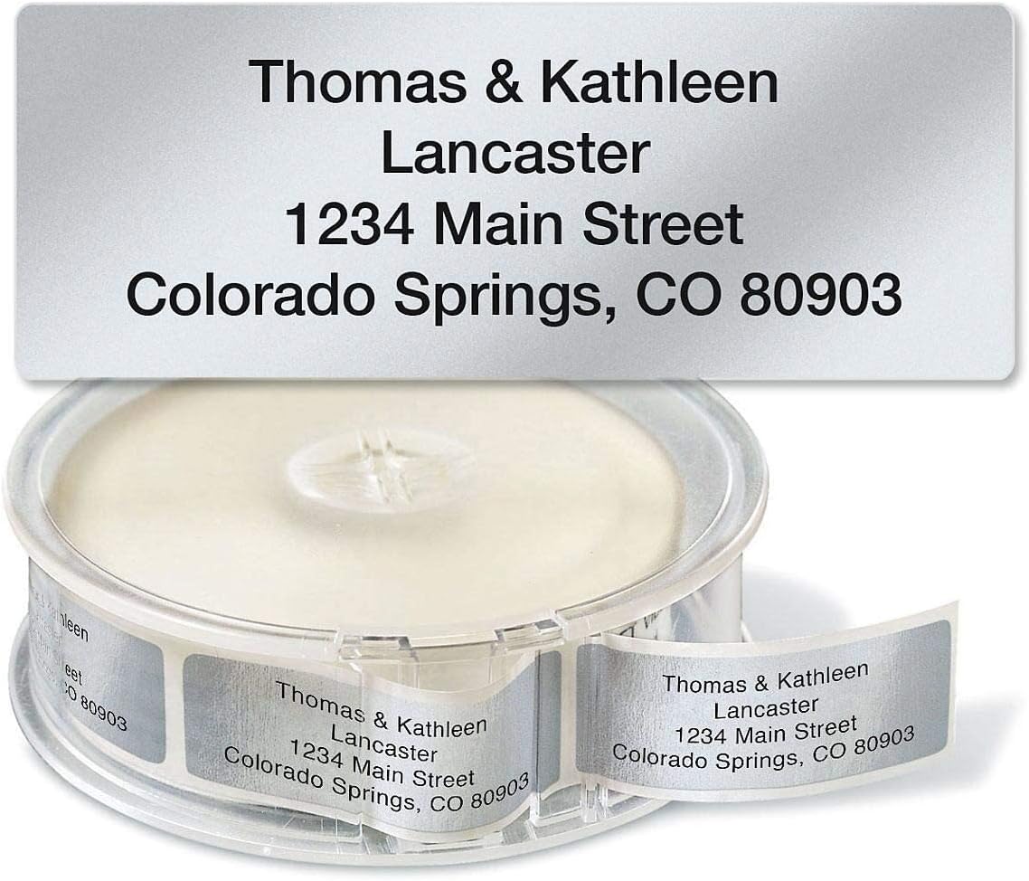 Colorful Images Silver Metallic Foil Rolled Return Address Mailing Labels with Dispenser, Customize with Name & Shipping Address, 500 Self Adhesive, Easy Peel Sticker Label Roll, 3/4" x 2 1/2"