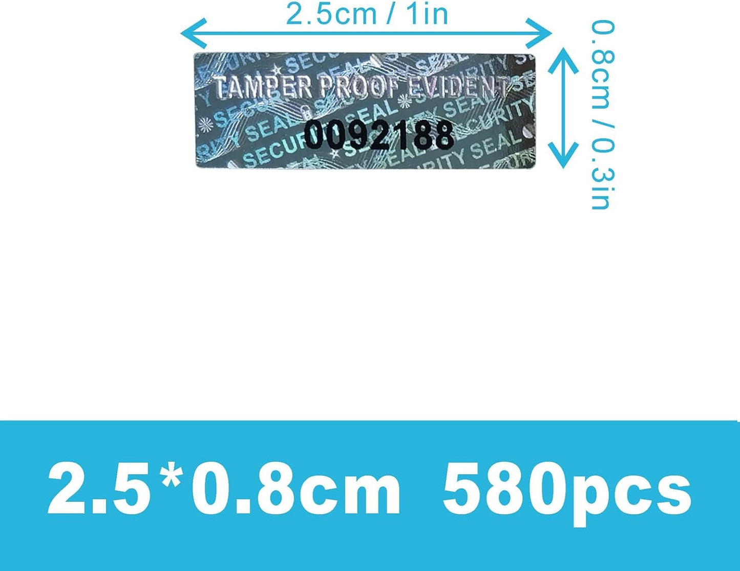 580 Pieces Tamper Proof Evident Stickers Hologram Labels Security Seals Holographic Warranty Void Original Genuine Authentic Sequential Serial Numbering, 0.25 x 1 Inch Silver
