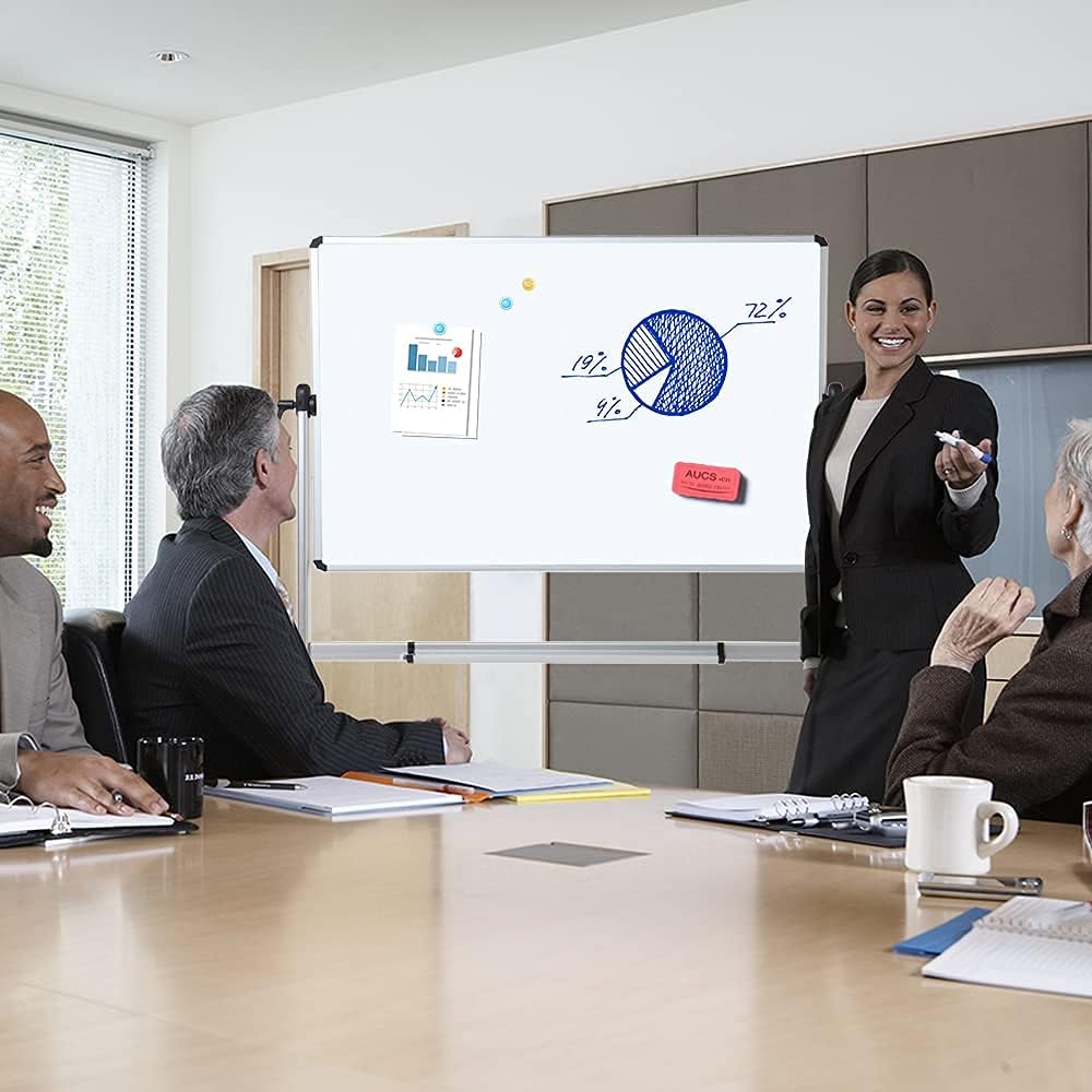 VIZ-PRO Double-Sided Magnetic Mobile Whiteboard,44 x 30 Inches Aluminium Frame and Stand