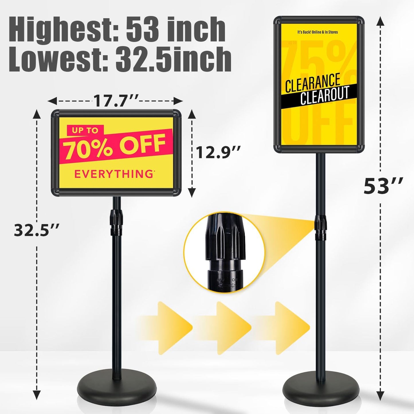 Sign Stand - Standing Sign Holder for 11x17 Inch, Pedestal Poster Sign Stand, Vertical and Horizontal View Sign Displayed, Round Corner Sign Holder for Church School Parties Business, Black (6 Pack)
