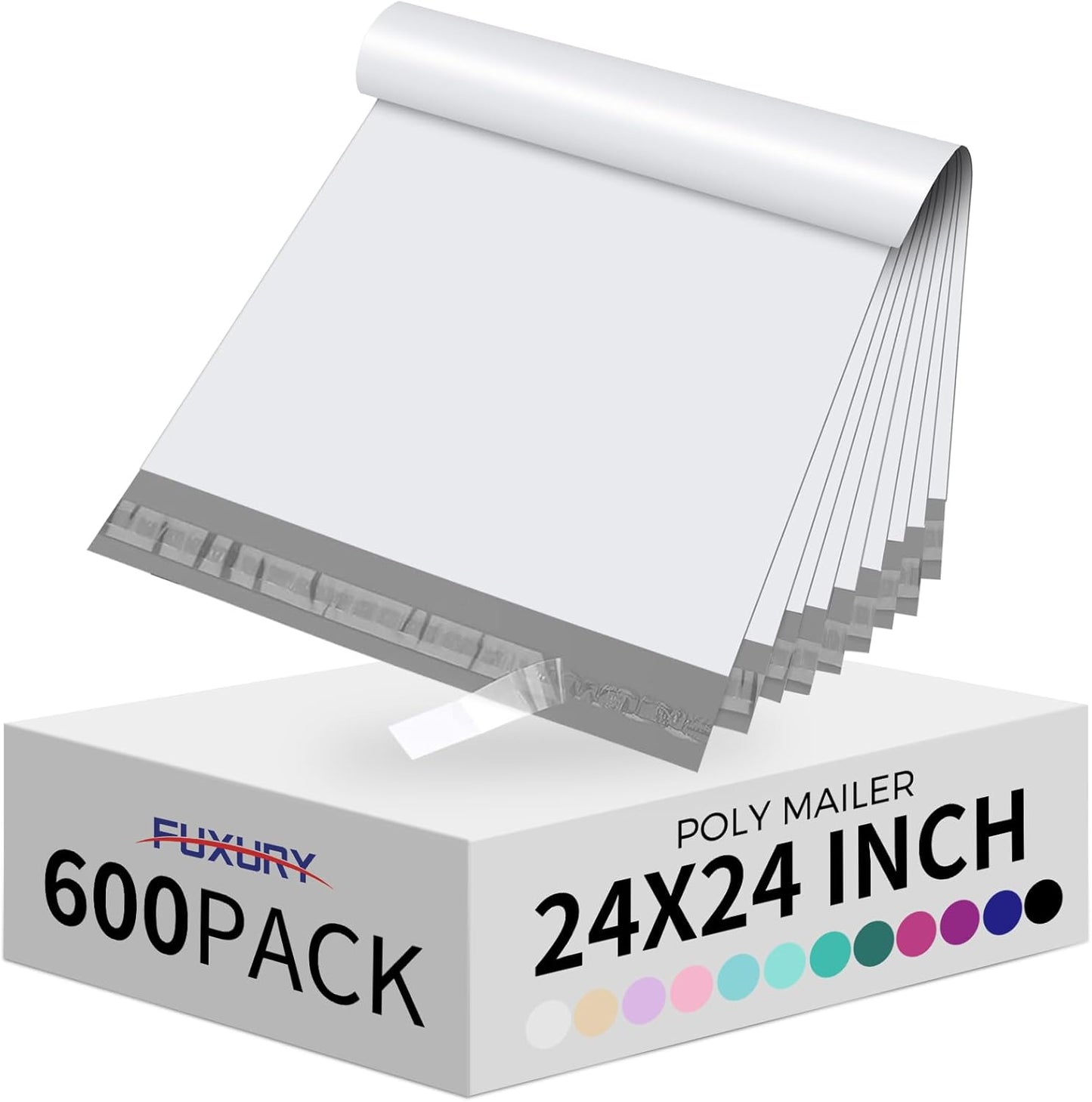 Fuxury Poly Mailers 24 x 24 Inch 600 Pack, Bulk Shipping Bags for Clothing, Strong Adhesive Shipping Envelopes for Small Business Suppliers,Waterproof Mailers Poly Bags Mailing Envelopes White