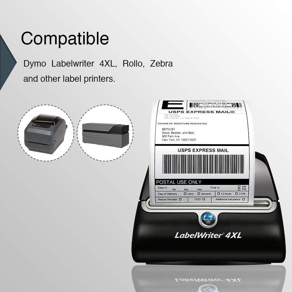 BETCKEY - Compatible DYMO 1744907 4x6 Shipping Labels, Perforated, Compatible with DYMO Labelwriter 4XL Rollo & Zebra, NOT Fit 5XL [12 Rolls/2640 Labels]