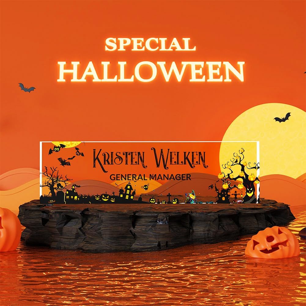 Personalized Name Plate for Desk | Halloween Decor for Work| Acrylic Office Desktop Decorations | Holiday Gifts