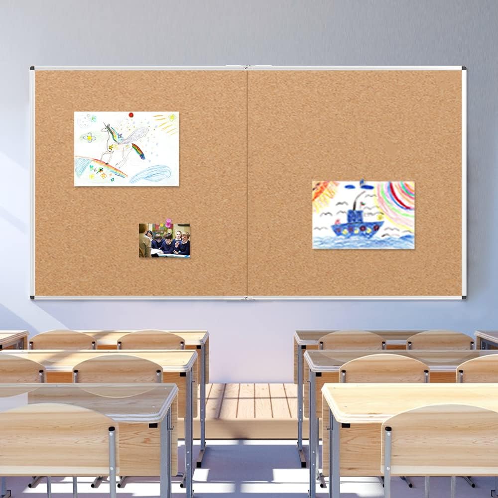 VIZ-PRO 60" x 36" Large Cork Bulletin Board, Foldable & Wall-Mounted Notice Pin Board with Silver Aluminum Frame, for School Home Office - 5' x 3' Corkboard