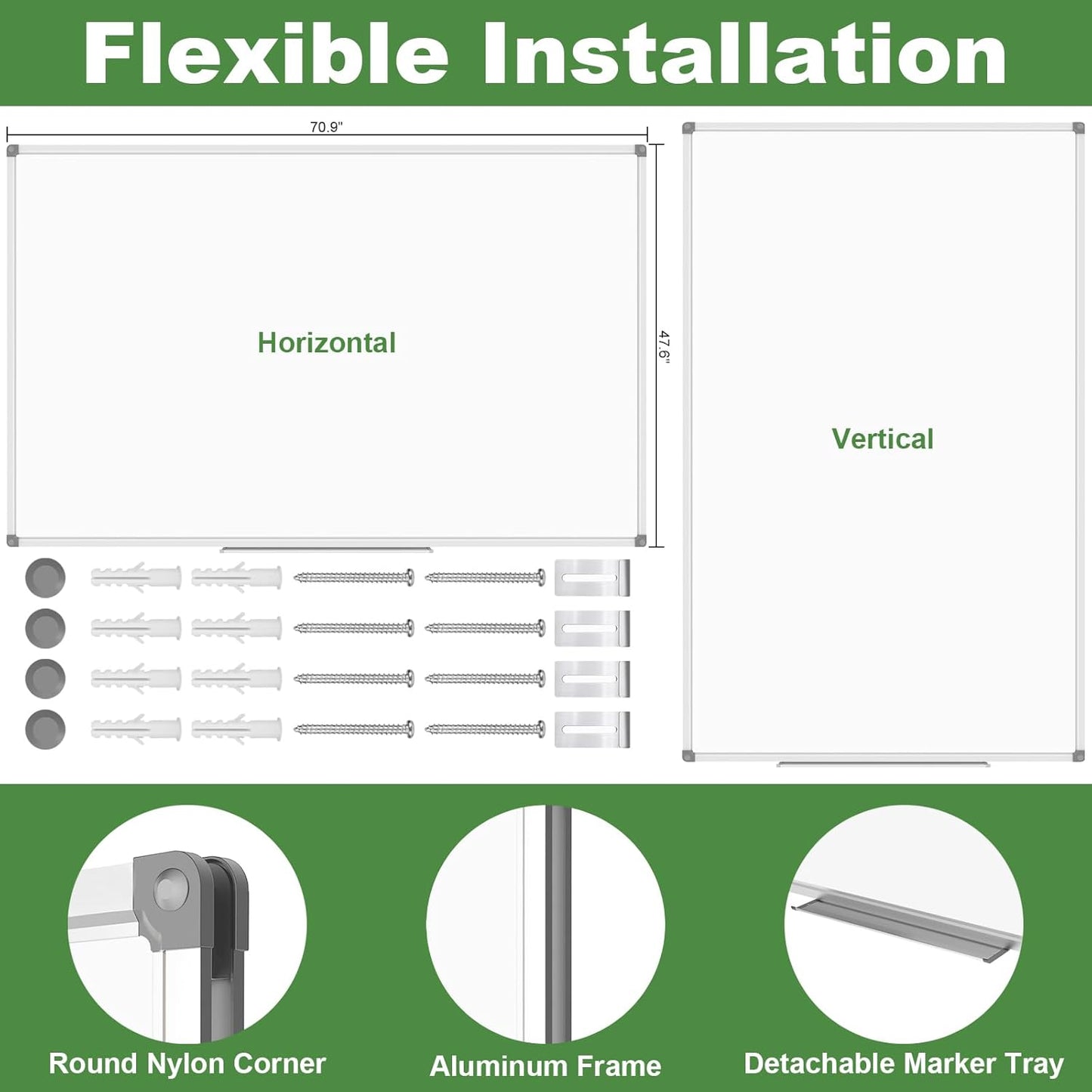 Lockways Large Dry Erase Board 72 x 48 Inch, Magnetic White Board for Wall, Aluminium Frame Whiteboard with Marker Tray for Office & School