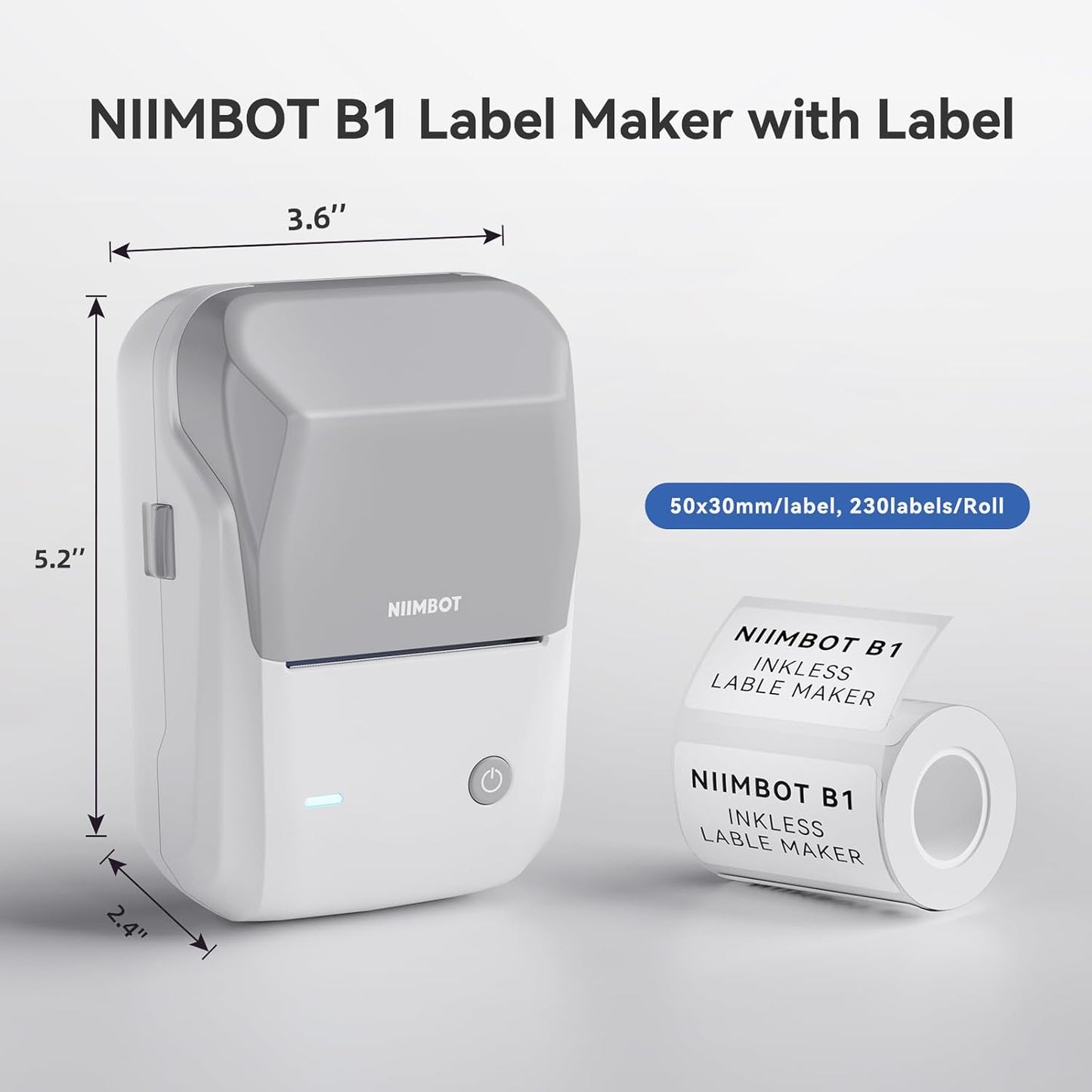 NIIMBOT B1 Label Maker Machine with Tape, Thermal Label Printer Easy to Use for Office, Home, Business, 2 Inch Label Maker with 2'' x1.18'' Labels