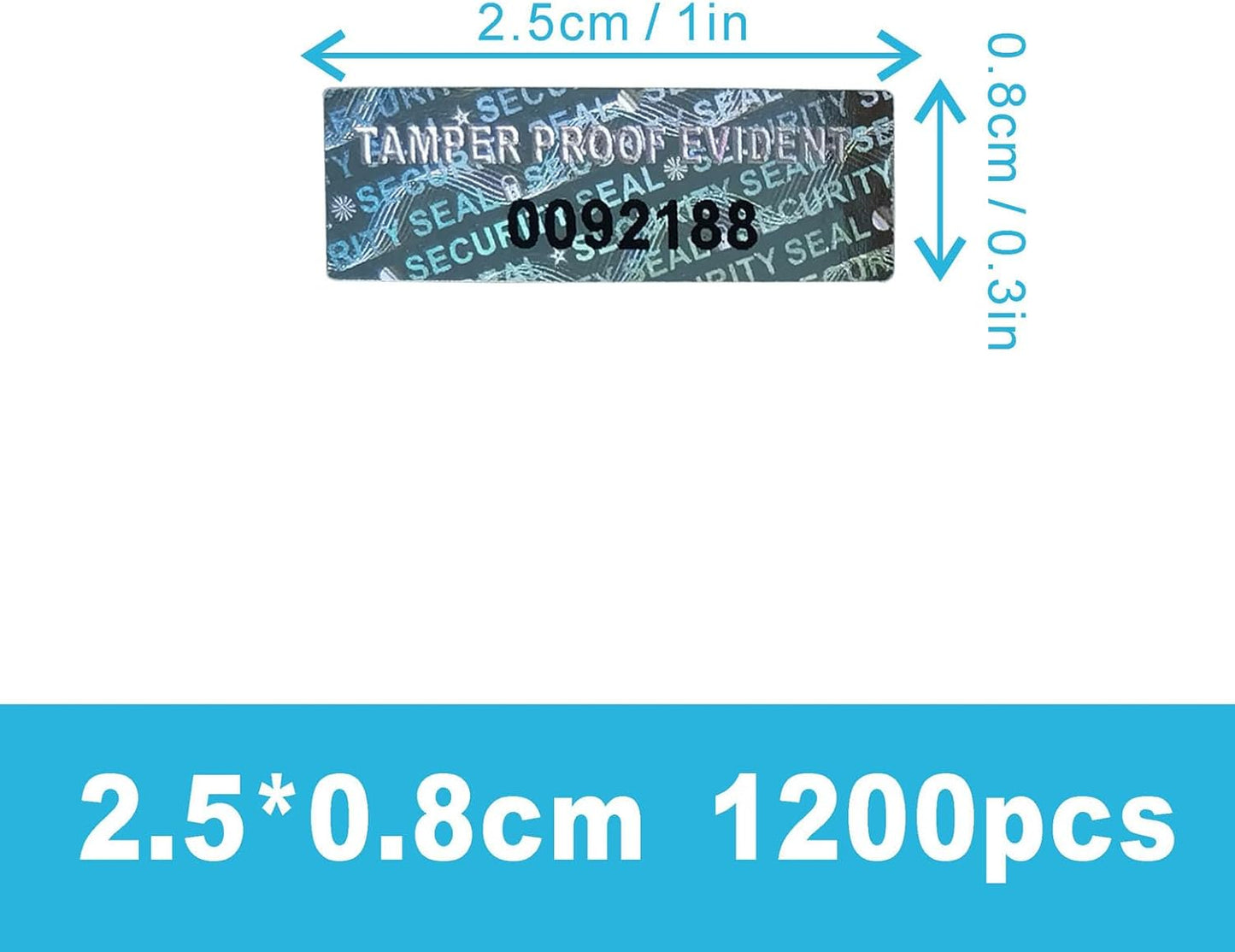 1200 Pieces Tamper Proof Evident Stickers Hologram Labels Security Seals Holographic Warranty Void Original Genuine Authentic Sequential Serial Numbering, 0.25 x 1 Inch Silver
