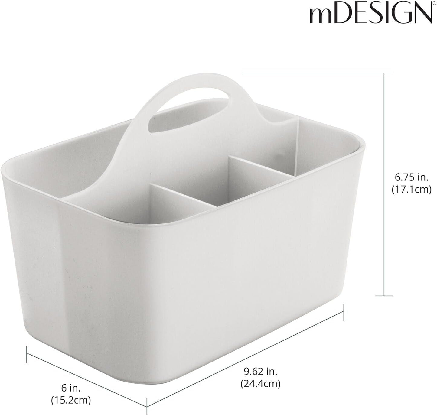 mDesign Plastic Small Office Storage Organizer Utility Tote Caddy with Handle for Cabinets, Desks, Workspaces - Holds Desktop Office Supplies, Pencils, Staplers Lumiere Collection, 2 Pack, Light Gray