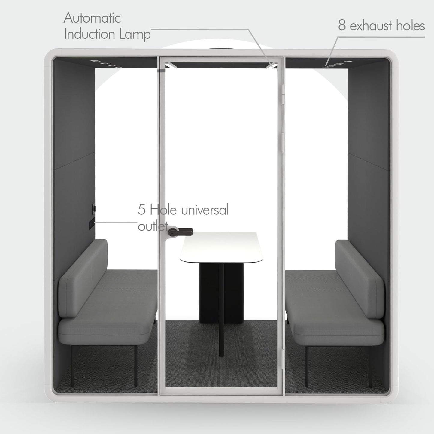 Soundproof Office Pod Booth, Quiet Meeting Pod with Acoustic Panels, Sound Proof Room with Desk, Portable Removable Working Booth for Private Phone Calling, Study, 4 People L Size H92in W91in D70in